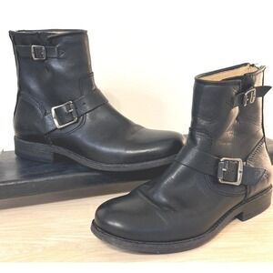 FRYE Tyler Engineer Black Leather Ankle Boots woman's 8